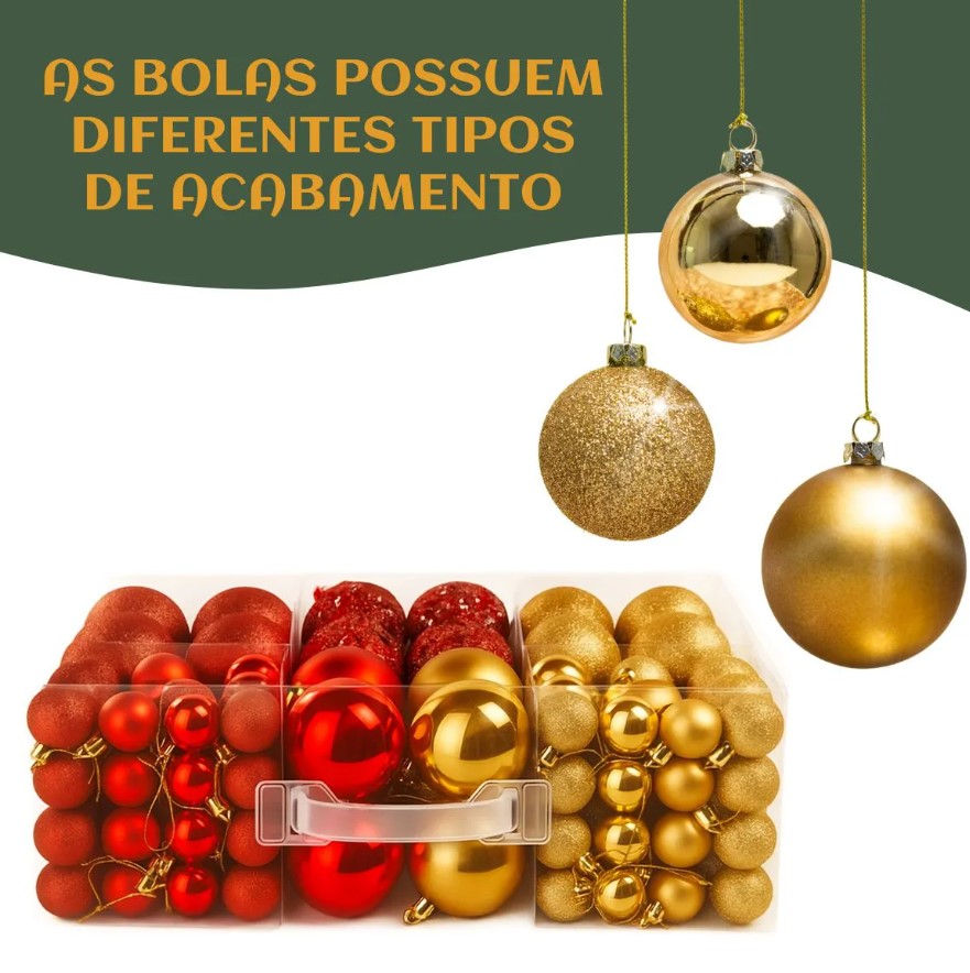 Kit 100 Bolas de Natal (Lisas/Foscas/Glitter)